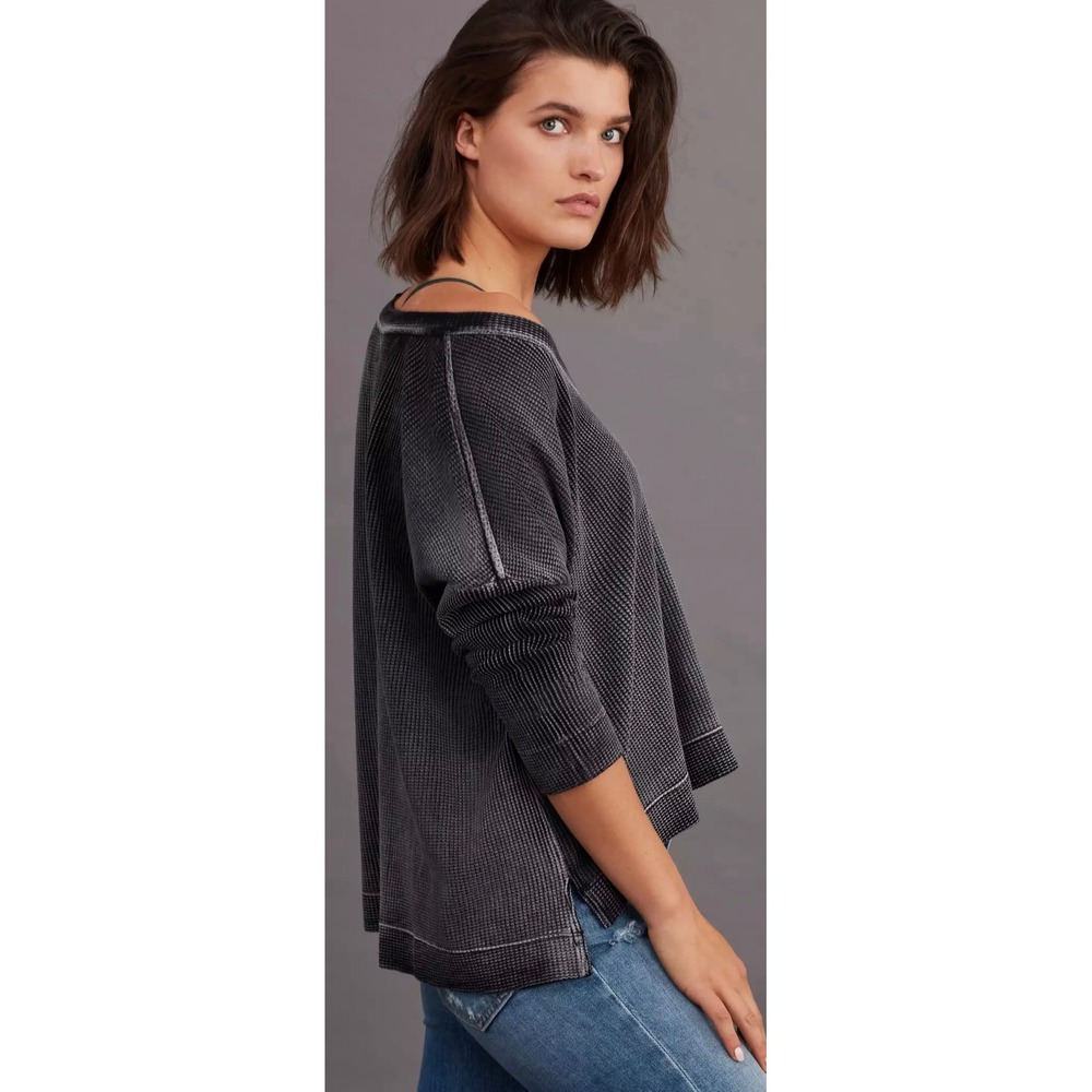 Pilcro Moira Pullover Anthropologie Charcoal Grey Waffle Knit Thermal Top XS